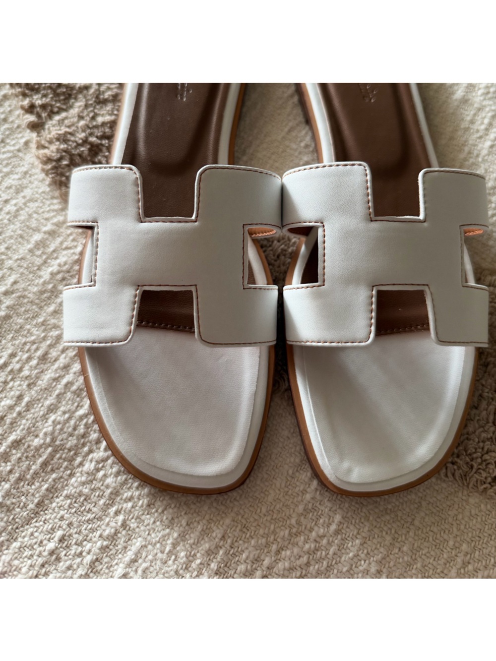 Women's White Slide Sandals - Classic H-Style Strap